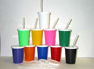 100 SMALL PLASTIC DRINKING GLASSES LID STRAW CUP OPAQUE  