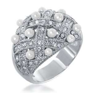 Bling Jewelry Basket Weave CZ Pearl Cocktail Ring size 8 