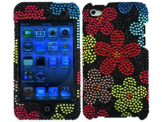 RHINESTONE BLING CASE COVER APPLE ITOUCH 4 4G FLOWERS RED BLUE BLACK 