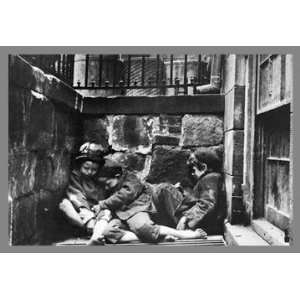 Street Kids Huddle Together on Mulberry Street 12x18 Giclee on canvas 