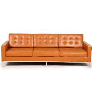  Florence Knoll Style Sofa 3 Seat, Caramel Aniline Leather 