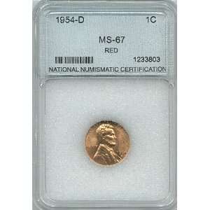  1954 D Lincoln Cent Ms 67 Red 