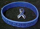 Blue Ribbon Pin Silicone Bracelet Set March is Colon Cancer Awareness 
