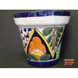MEXICAN TALAVERA Ceramic Flower Planter Pot 5 1/2 [Vibrant Hand 