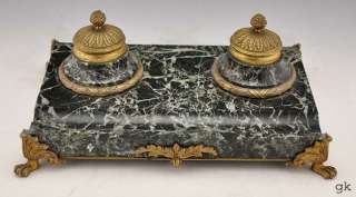 Classical French Empire Marble Double Ink Well Bronze  