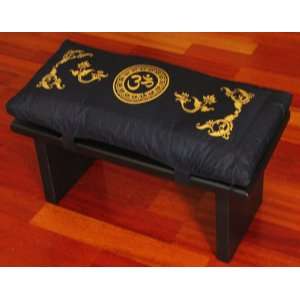 Seiza Kneeling Meditation Bench & Cushion Set   Om In Lotus   Silk 