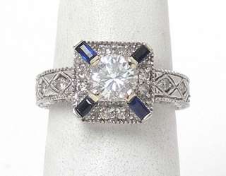 INTRICATE 14k WHITE GOLD DIAMOND SOLITAIRE ACCENTS RING  