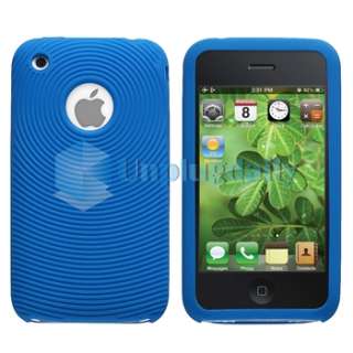 Blue Silicone Case+Privacy Guard for iPhone 3 G 3GS OS  