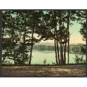  Glimpse,Mirror Lake,pond,buildings,aspens,Adirondack 