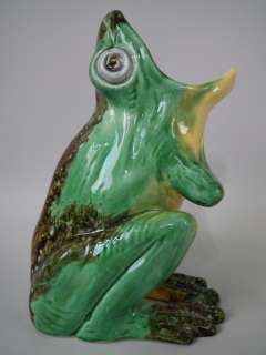 Majolica open mouthed frog vase  