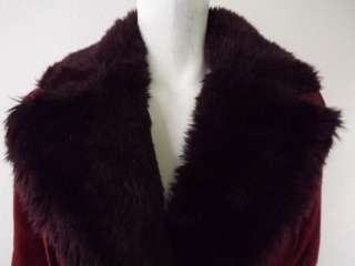 Womens leather fur jacket burnt red Steve Madden S button  
