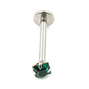 Internally Threaded Prong Set Labret with Green Stone.16g x 10.4mm x 3 