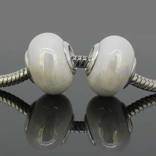 5pcs White Porcelain Ceramic Spacer Loose Charm European Bead Fit 