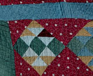 ANTIQUE GRAY AND BURGUNDY NINE PATCH VARIATION QUILT  