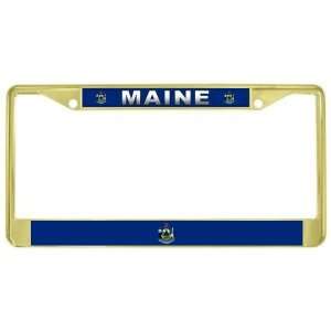  Maine State Flag Gold Tone Metal License Plate Frame 