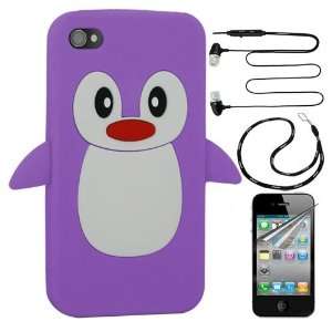  Silicone Skin Case for Apple iPhone 4 4S Purple + Apple Iphone 4g 