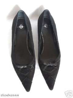 Joey O shoes low HEEL PUMPs black suede bow 9  