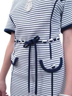   White MOD Stripe SCOOTER Beaded CARNABY Belt Mini Dress L/XL  