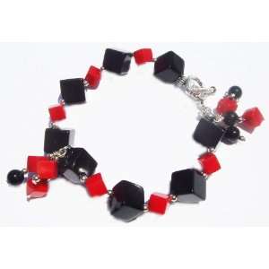  Marana Jewelry  Red Bamboo Coral and Black Gem Bracelet 
