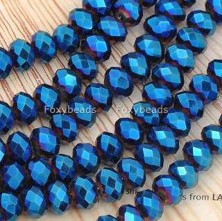   Blue Faceted CrystaL Glass Rondelle Loose Beads Jewels 15L  