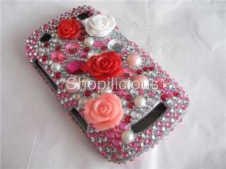 BLACKBERRY CURVE 9350/9360/9370 3D JUICY FLOWER PINK RED WHITE BLING 