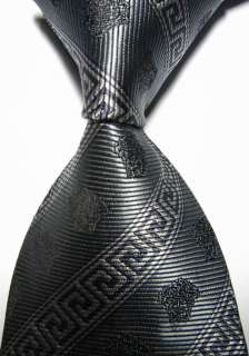 New Classic Patterns Stripes Gray White Jacquard Woven Silk Mens Tie 