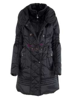 Womens Padded Puffer Shell Jacket Long Coat Black  