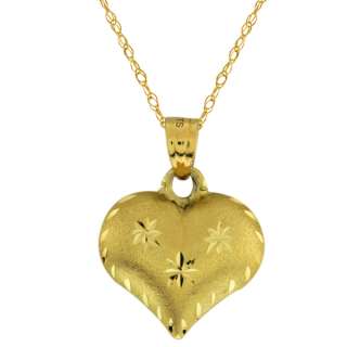 Beautiful 10K Yellow Gold Puff Heart with Star Pendant & 18 Chain 