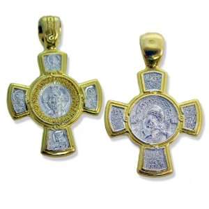 Christ Victory Russian Cross Sterling Silver Gold Gilded Hand Engraved 