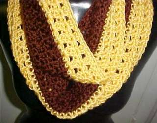 Hand Crochet 2 Tone Brown/Yellow Loop Infinity Circle Scarf/Neck 