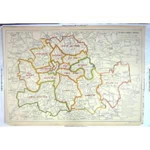 Antique Map England Plan London Police Courts Lambeth 