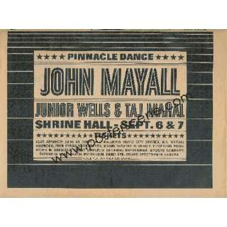  John Mayall Jr Wells Taj Mahal Shrine LA 1968 Gig Ad
