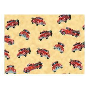  Local Heroes Firefighters Fire Engines Tan Quilt Cotton 