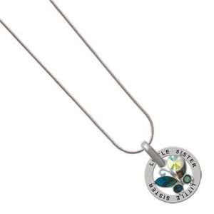   Shell Butterfly Charm on Little Sister Snake Chain Necklace AB Crystal