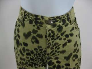 NICOLE MILLER Green Leopard Print Skinny Leg Pants Sz 2  