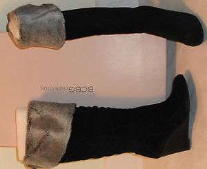   Mocha Black Suede Leather Knee High Wedge Boot Size 7 NIB $200  