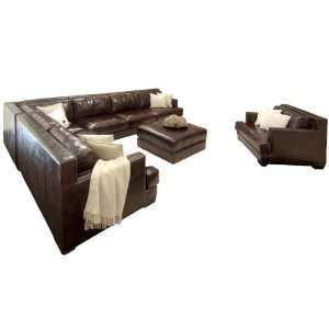   Top Grain Saddle Leather Sectional Sofas, 3 Piece