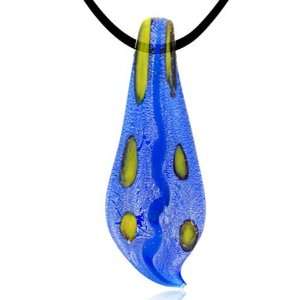   Glass Blue And Yellow Skinny Leaf Necklace Pendant Pugster Jewelry