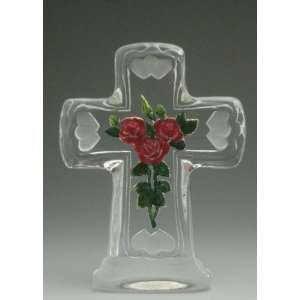  Engraved Lead Crystal    Cross Rose (color)