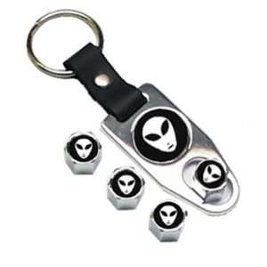   stem cap gift set 4 chrome caps with key fob wrench with Alien logo