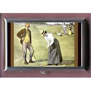  GOLF RETRO LADY MAN ANTIQUE Coin, Mint or Pill Box Made 