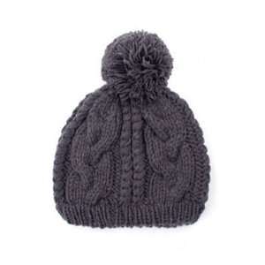  Cable Knit Pom Pom Beanie Hat   CHARCOAL 