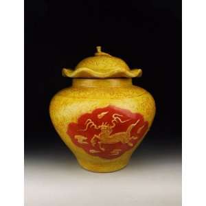  one Yellow Glaze and Red Coloring Porcelain Jar With Kylin 