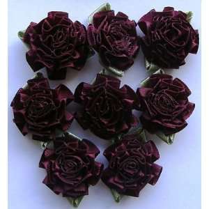   Lot of 8  1 1/2 Deep Burgundy Cabbage Ribbon Roses 