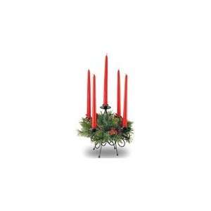   Candle Holder with Red Berries, Cones & Holly Leaves