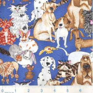  45 Wide Catberry Tails Cats & Dogs Royal Fabric By The 