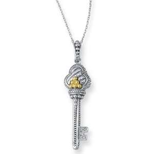  Sterling Silver 14k Gold Key Necklace With Diamonds   18 