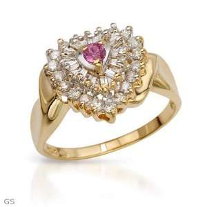  Heart Ring With 0.60ctw Precious Stones   Genuine Diamonds and Ruby 