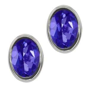  Oval Shape Tanzanite Blue Mystic Topaz Sterling Silver Stud Earrings