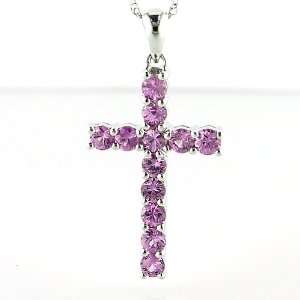   Pink Sapphire Cross Pendant with 16in. chain CoolStyles Jewelry